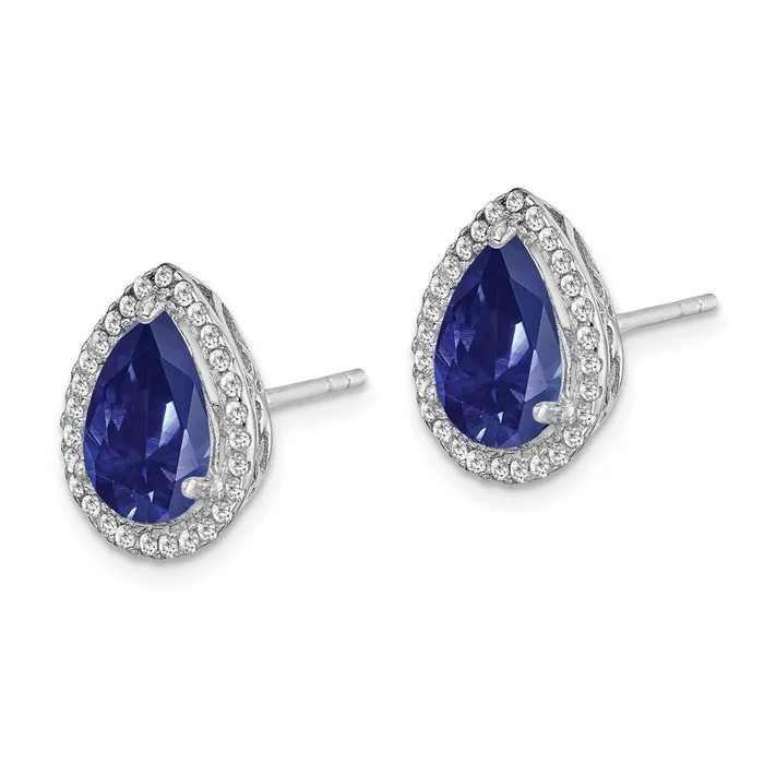 Sterling Silver Rhodium Created Sapphire u0026 CZ Post Earrings Goldia Earrings