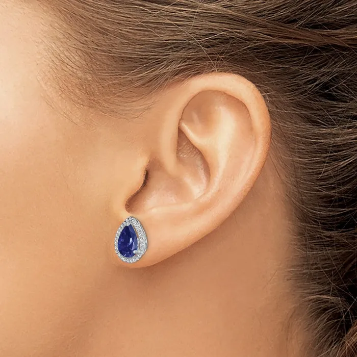 Sterling Silver Rhodium Created Sapphire u0026 CZ Post Earrings Goldia Earrings