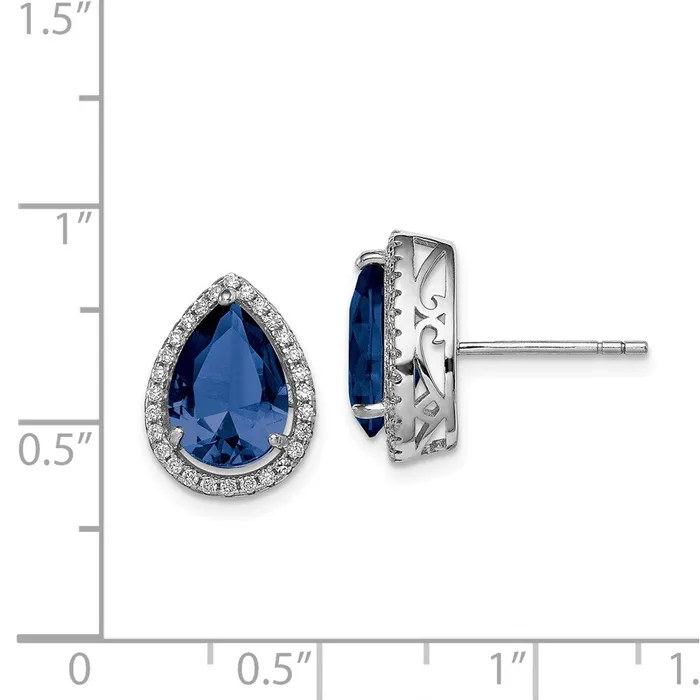 Sterling Silver Rhodium Created Sapphire u0026 CZ Post Earrings Goldia Earrings