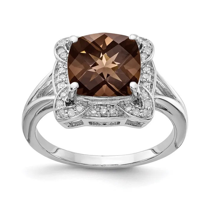 Sterling Silver Rhodium Diamond u0026 CheckerCut Smoky Quartz Ring Goldia Rings Sterling Silver Rhodium Diamond u0026 CheckerCut Smoky Quartz Ring Goldia Rings