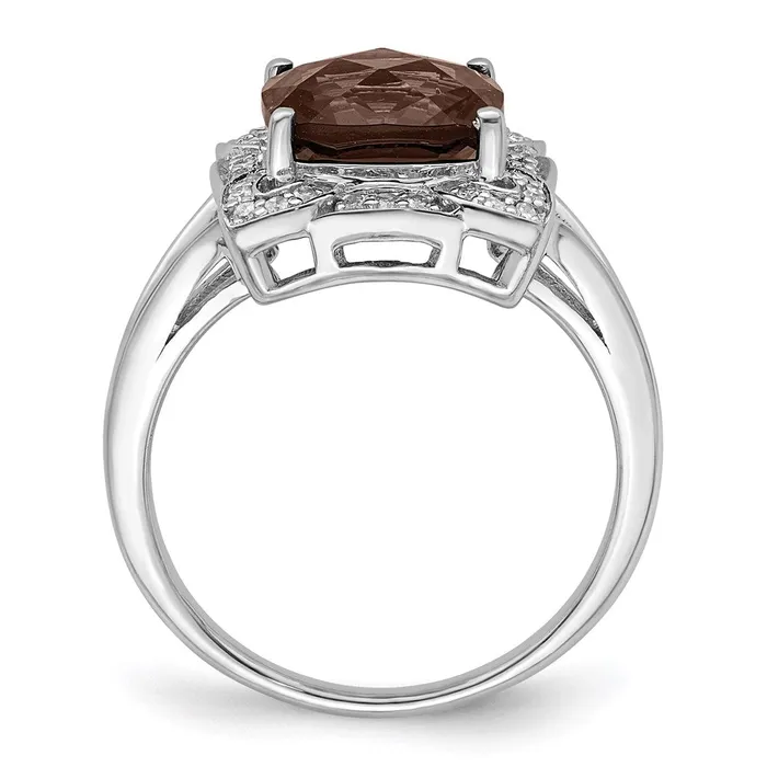Sterling Silver Rhodium Diamond u0026 CheckerCut Smoky Quartz Ring Goldia Rings