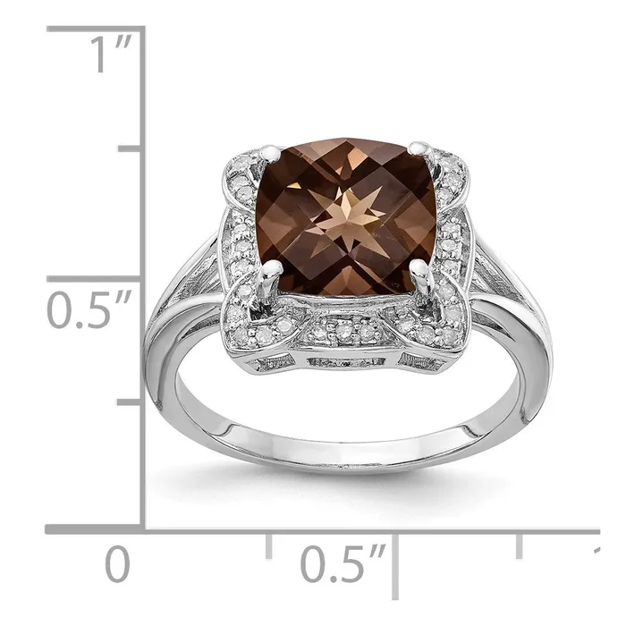 Sterling Silver Rhodium Diamond u0026 CheckerCut Smoky Quartz Ring Goldia Rings