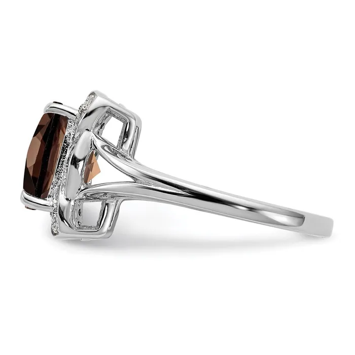 Sterling Silver Rhodium Diamond u0026 CheckerCut Smoky Quartz Ring Goldia Rings