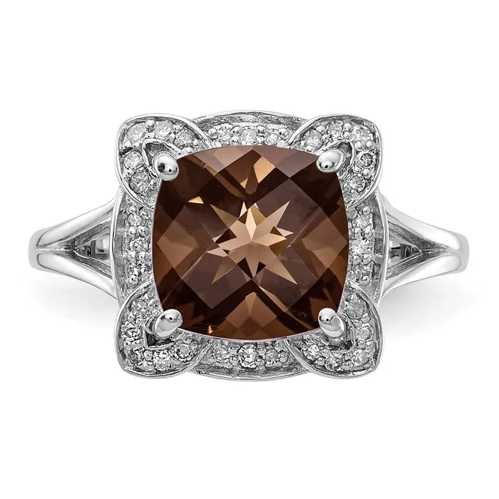 Sterling Silver Rhodium Diamond u0026 CheckerCut Smoky Quartz Ring Goldia Rings