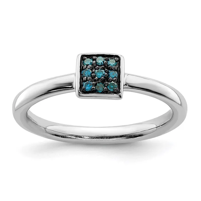 Sterling Silver Rhodium Plated Blue Diamond Ring Goldia Rings