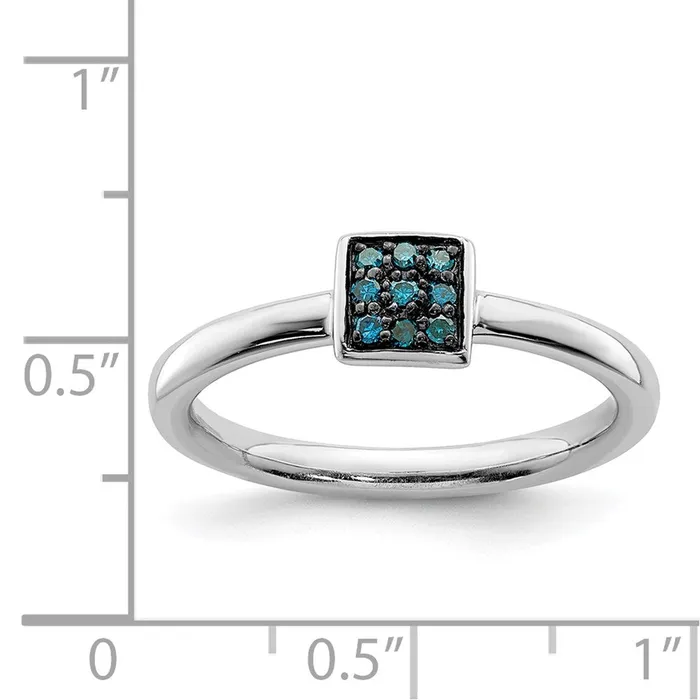 Sterling Silver Rhodium Plated Blue Diamond Ring Goldia Rings