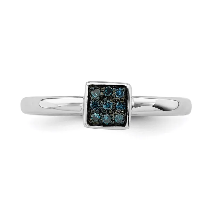 Sterling Silver Rhodium Plated Blue Diamond Ring Goldia Rings