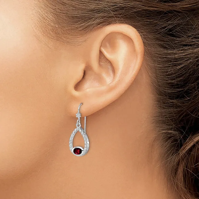 Sterling Silver Rhodiumplated Garnet Shepherd Hook Dangle Earrings Goldia Earrings