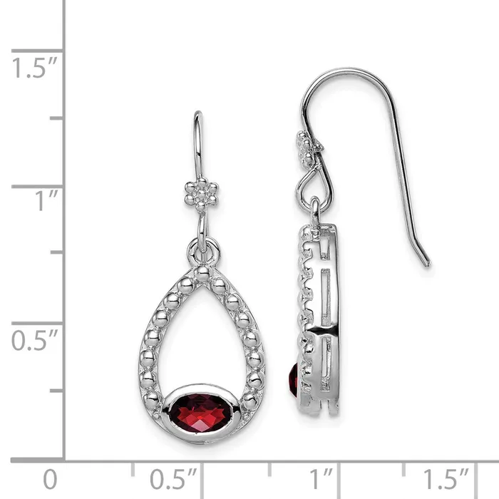 Sterling Silver Rhodiumplated Garnet Shepherd Hook Dangle Earrings Goldia Earrings