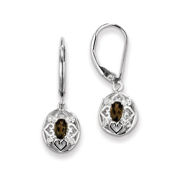 Sterling Silver Smoky Quartz Diamond Earrings Goldia Earrings